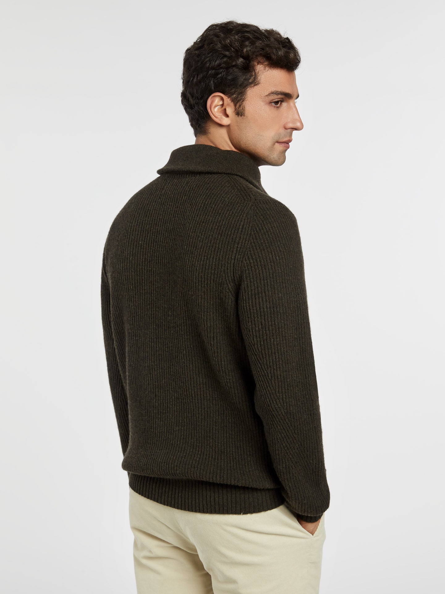 High collar half zip sweater with fancy rib knitting Sacoor Brothers Singapore