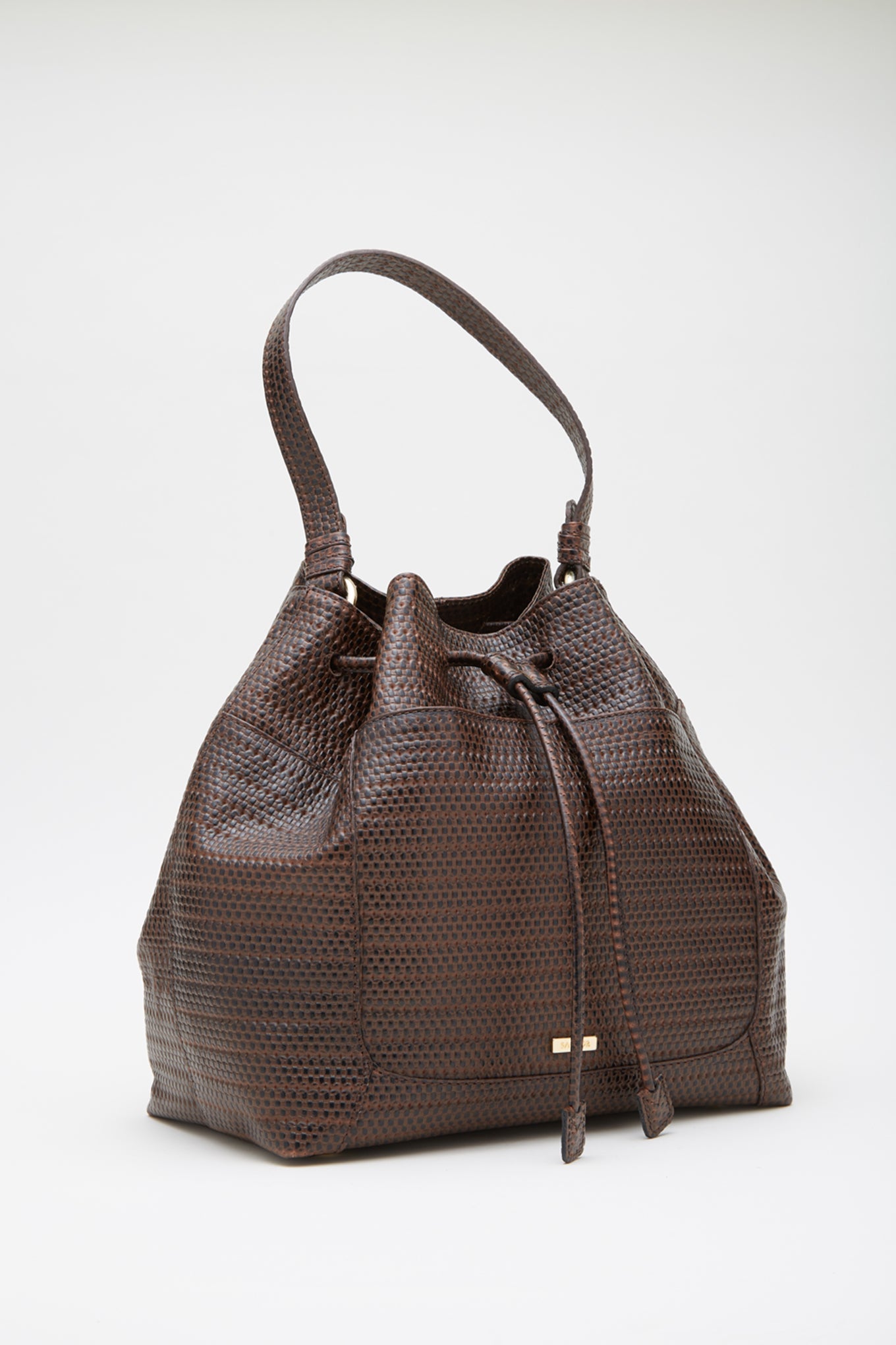 Women s Textured Leather Bucket Bag Sacoor Brothers Singapore